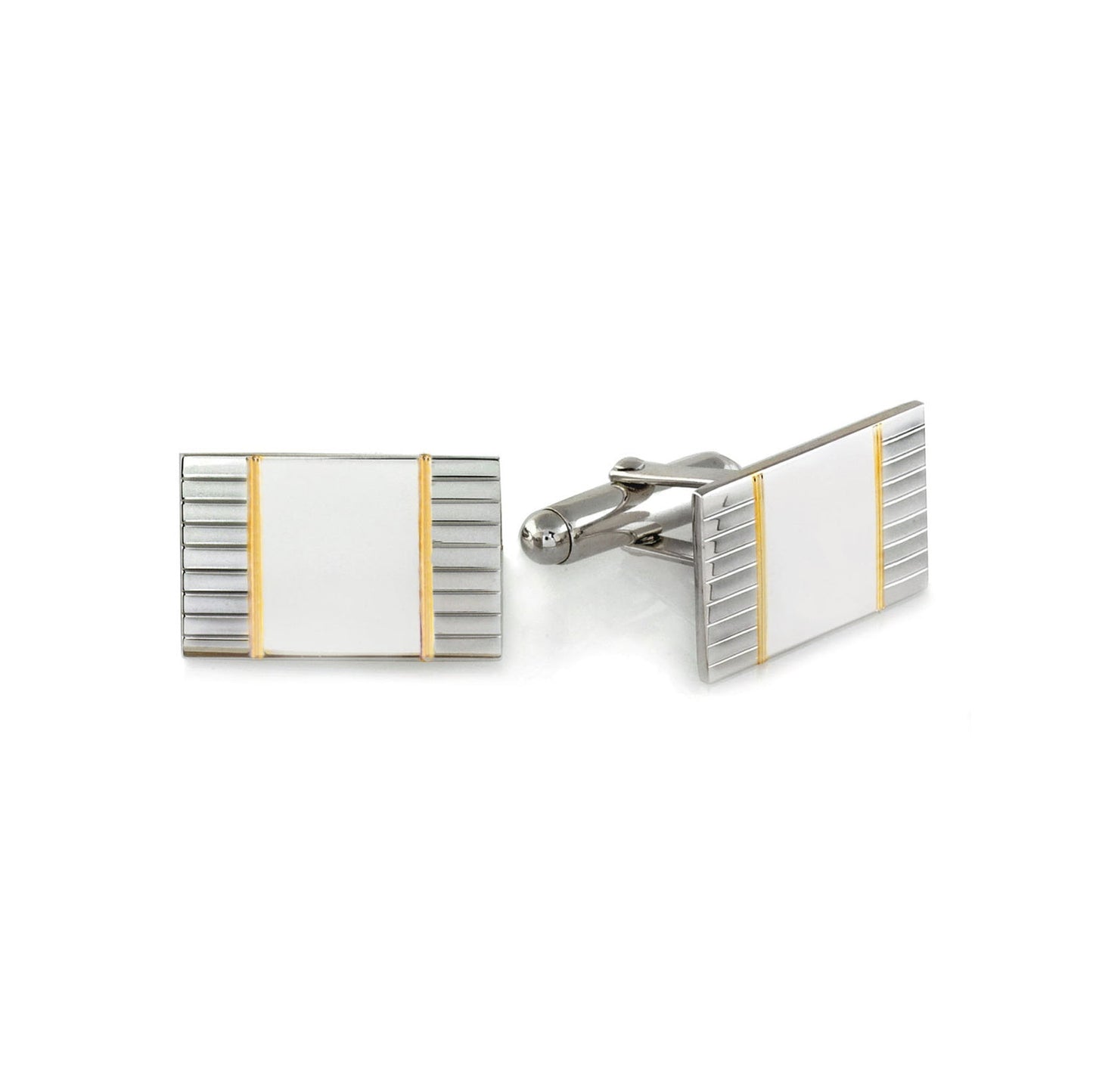 A sterling silver two color cufflinks displayed on a neutral white background.
