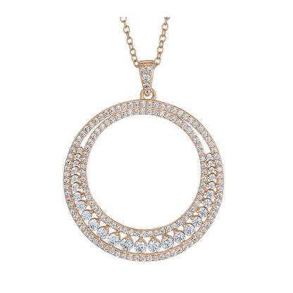 A sterling silver two row large open circle necklace with simulated diamonds displayed on a neutral white background.