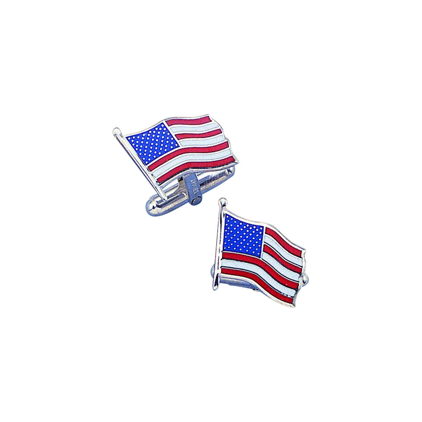 A sterling silver usa flag cufflinks displayed on a neutral white background.