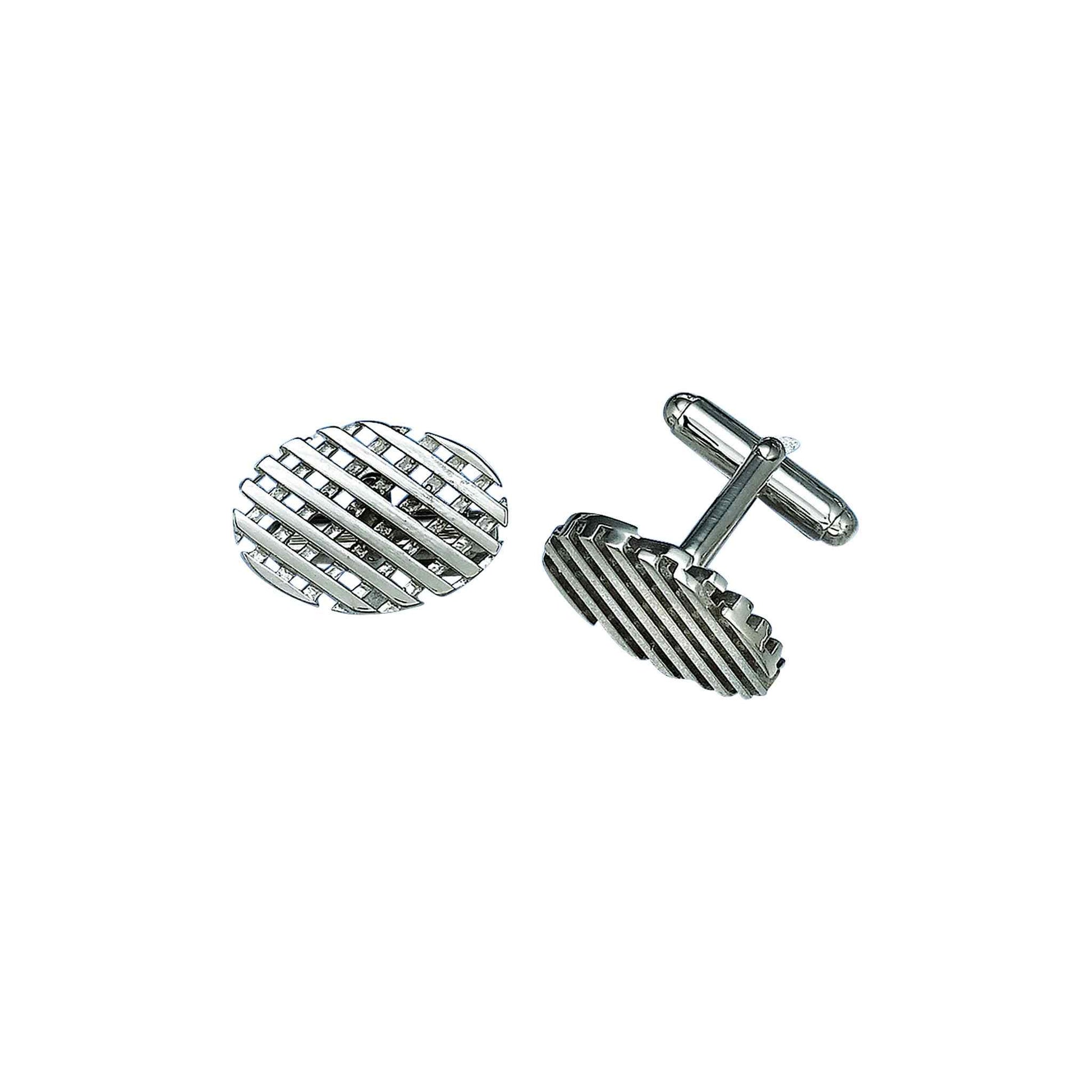 A sterling silver waffle cufflinks displayed on a neutral white background.