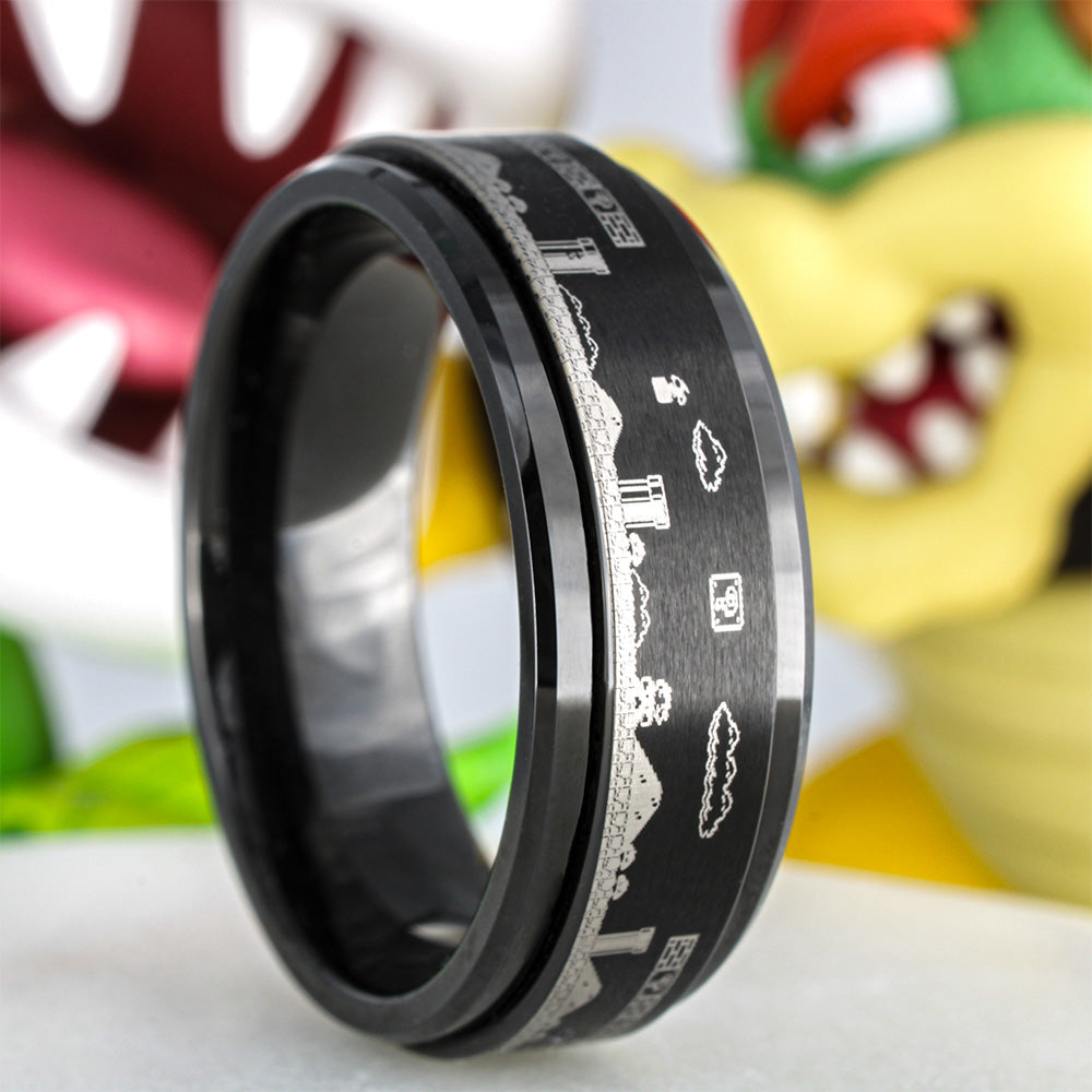 Super Mario Brothers Black Tungsten Spinner Ring