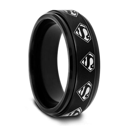 Superman Shield Spinner Black Tungsten Wedding Band