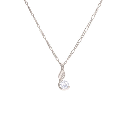 A swirl ribbon round simulated diamond necklace displayed on a neutral white background.