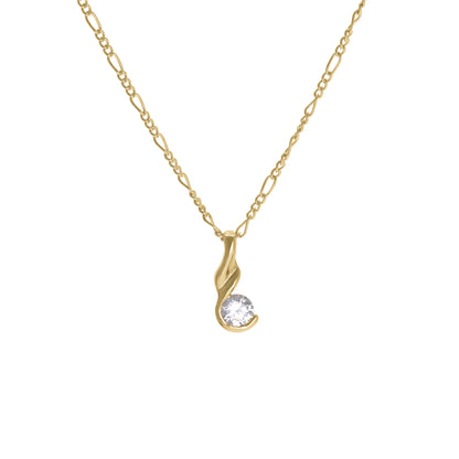 A swirl ribbon round simulated diamond necklace displayed on a neutral white background.