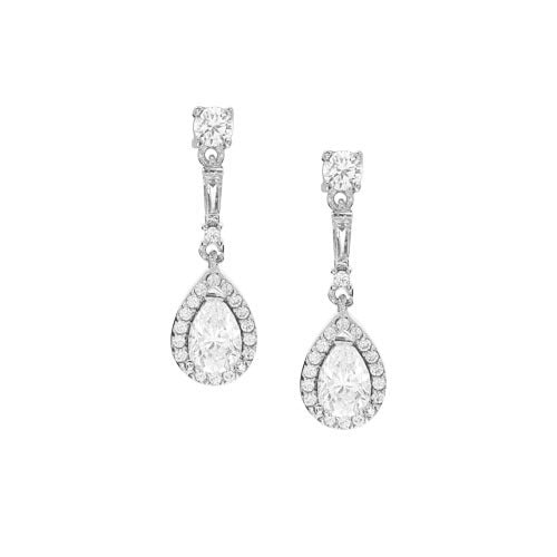 A teardrop simulated diamond earrings displayed on a neutral white background.