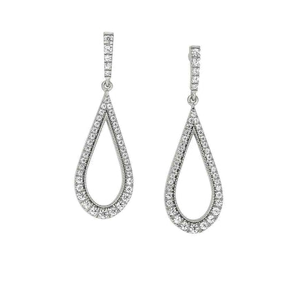 A teardrop earrings with simulated diamonds displayed on a neutral white background.