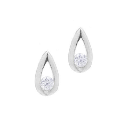 A teardrop earrings with round simulated diamond displayed on a neutral white background.