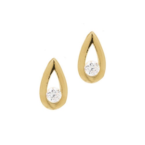 A teardrop earrings with round simulated diamond displayed on a neutral white background.