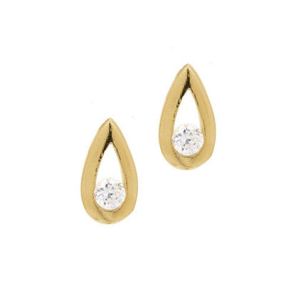 A teardrop earrings with round simulated diamond displayed on a neutral white background.