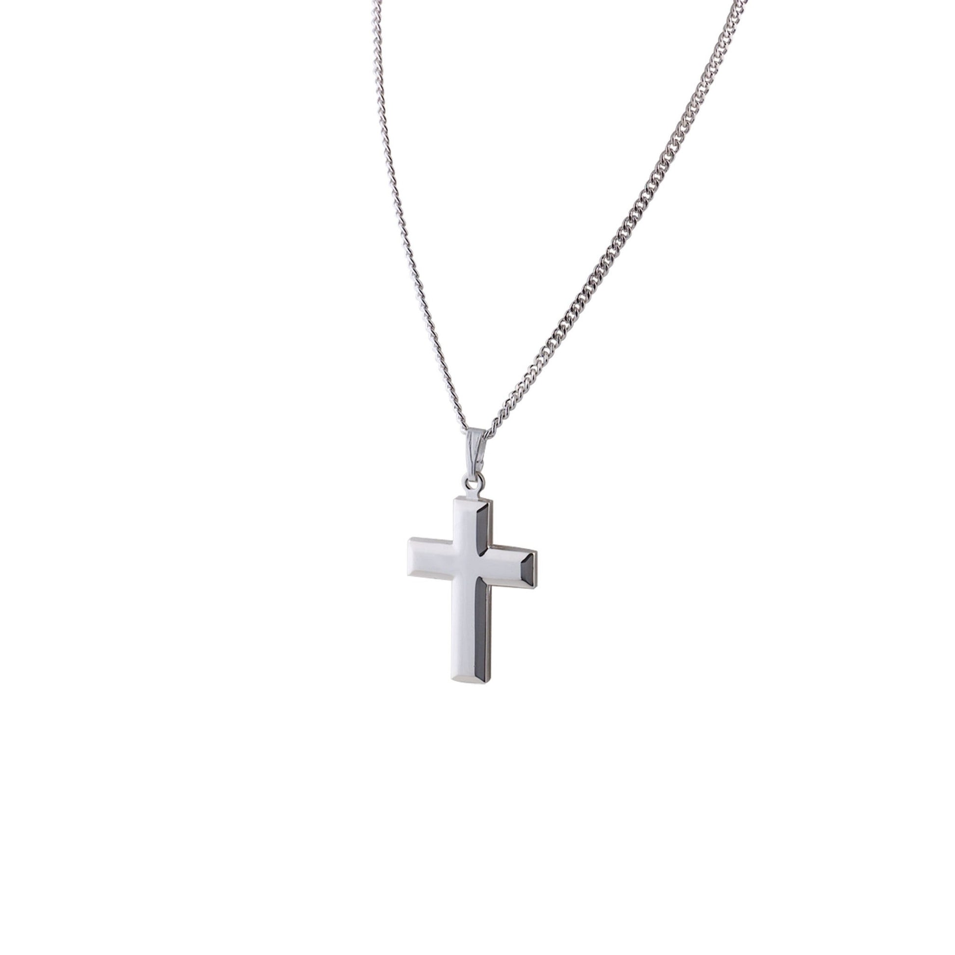 A thick beveled edge cross displayed on a neutral white background.