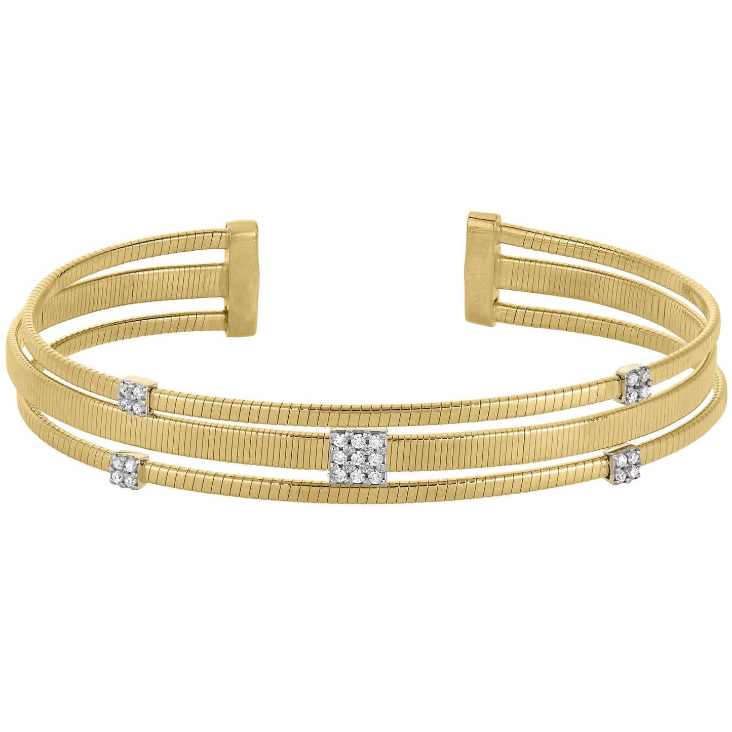 A three strand cable bracelet with simulated diamond square accents displayed on a neutral white background.