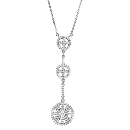 A three circle drop necklace with simulated diamonds displayed on a neutral white background.
