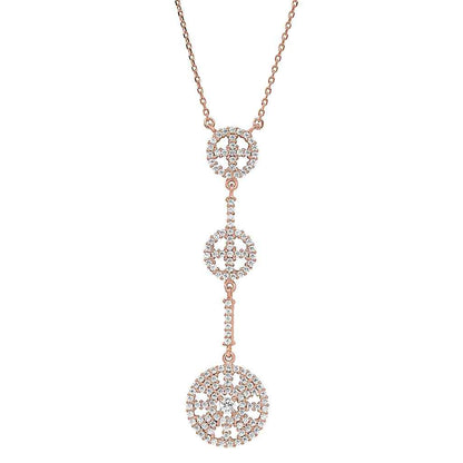 A three circle drop necklace with simulated diamonds displayed on a neutral white background.