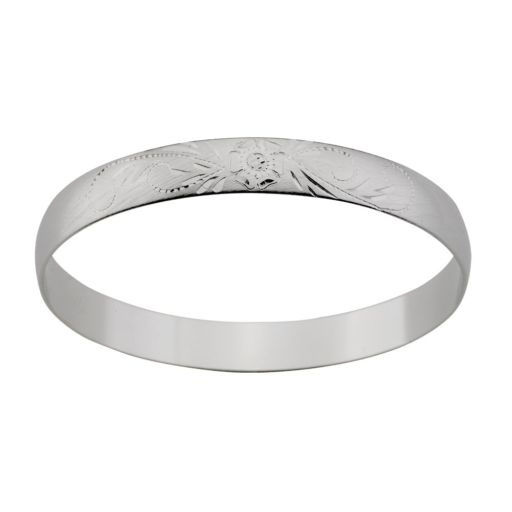 A 3/8" bangle bracelet with hand engraving displayed on a neutral white background.