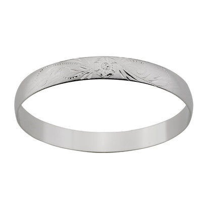 A 3/8" bangle bracelet with hand engraving displayed on a neutral white background.