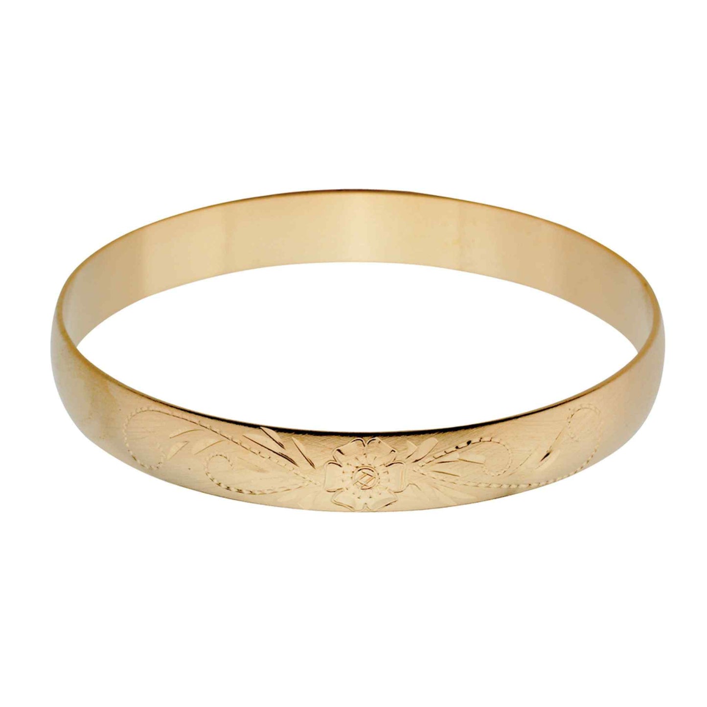 A 3/8" bangle bracelet with hand engraving displayed on a neutral white background.