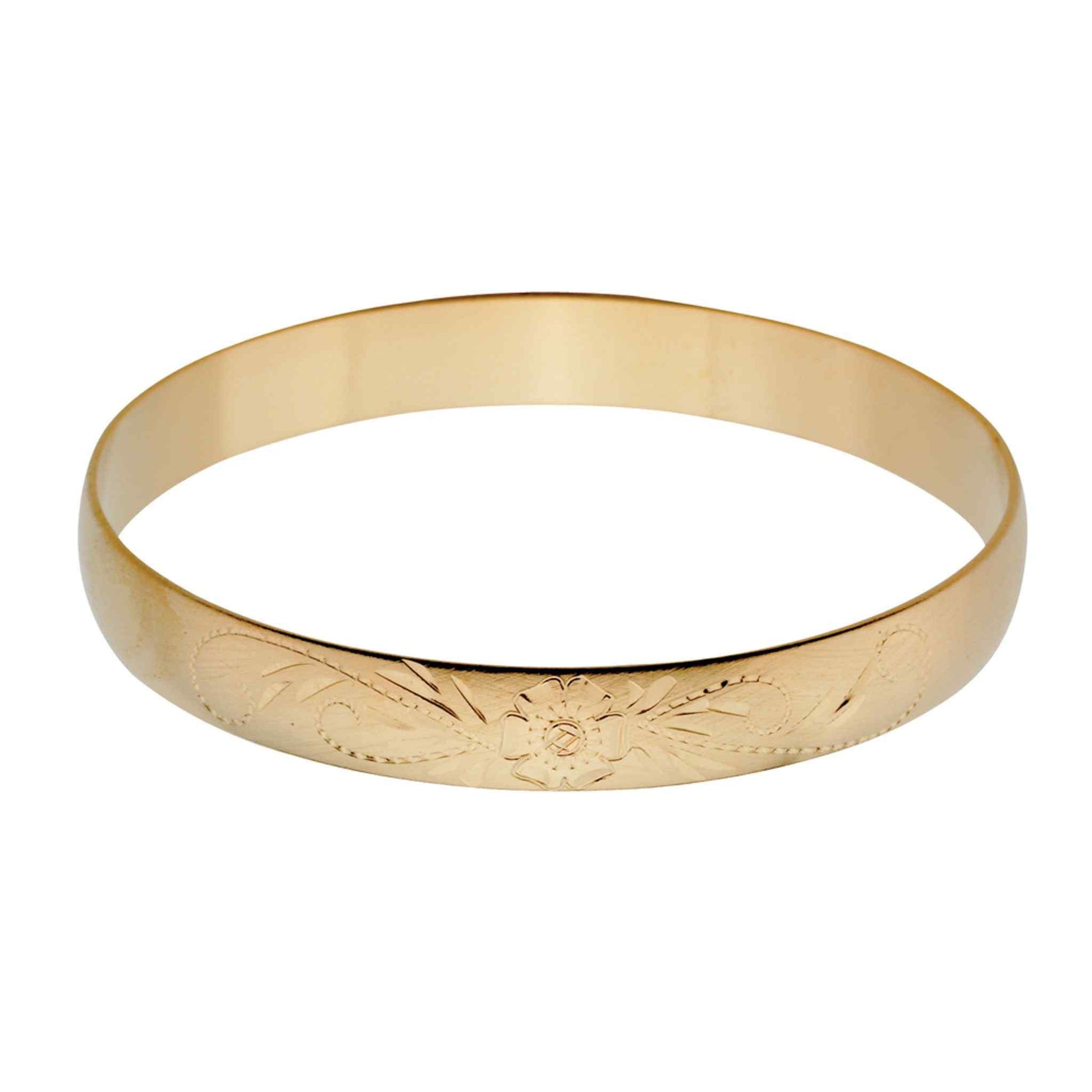 A 3/8" bangle bracelet with hand engraving displayed on a neutral white background.