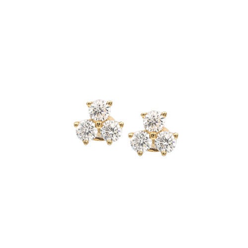 A three stone simulated diamond earrings displayed on a neutral white background.