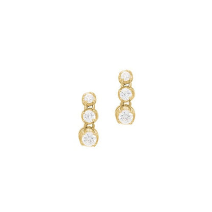 A three stone fancy drop simulated diamond earrings displayed on a neutral white background.