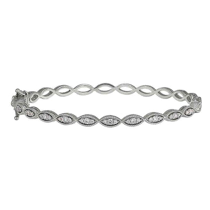 A three stone marquise bangle bracelet with simulated diamonds displayed on a neutral white background.