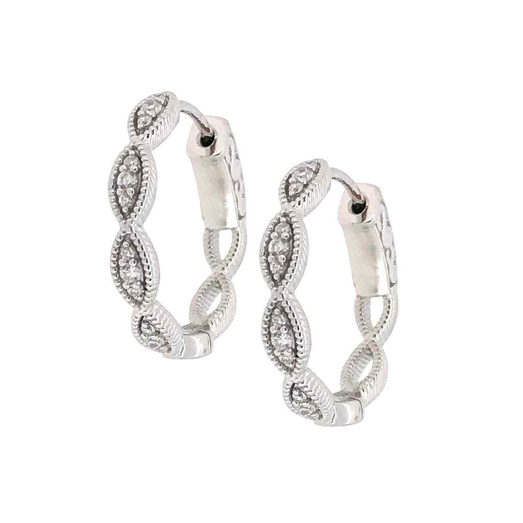 A three stone marquise earrings with simulated diamonds displayed on a neutral white background.