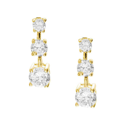 A three stone prong set simulated diamond earrings displayed on a neutral white background.