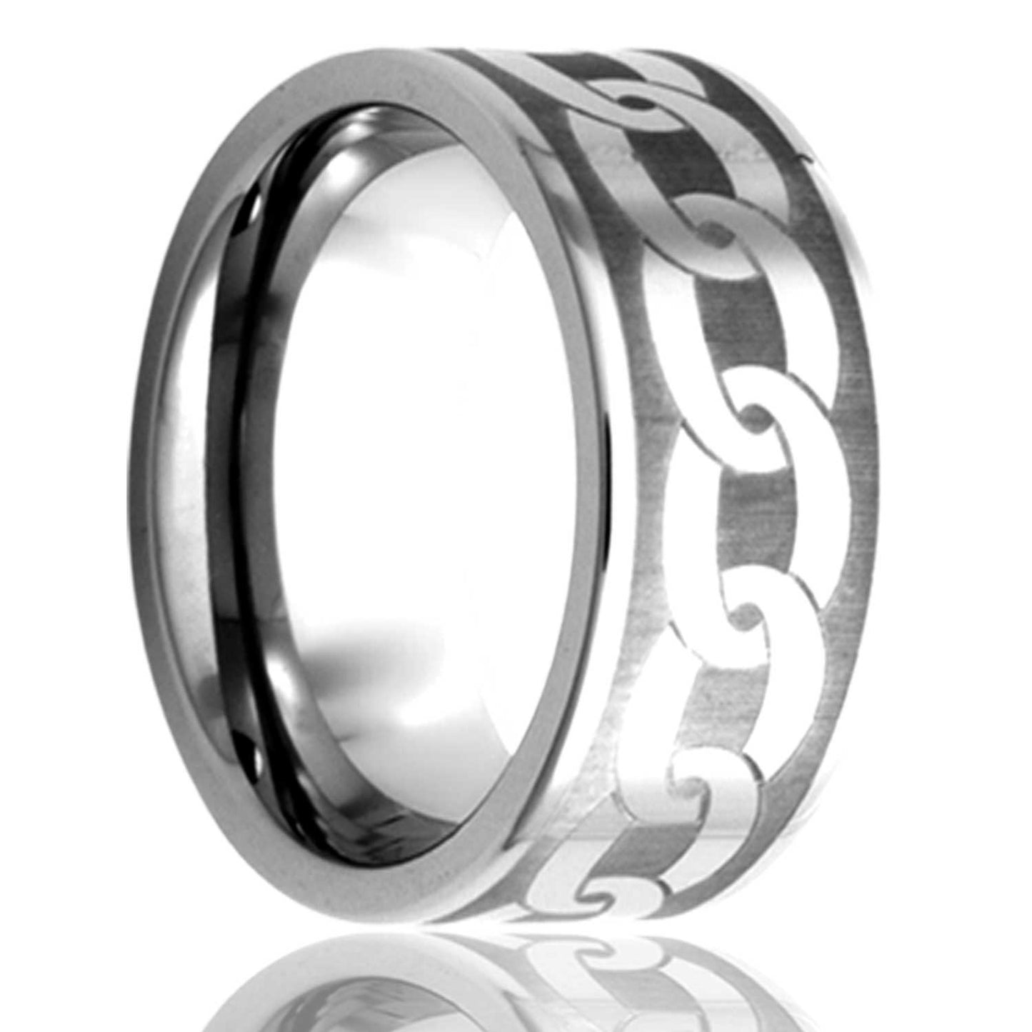 A chain pattern titanium wedding band displayed on a neutral white background.