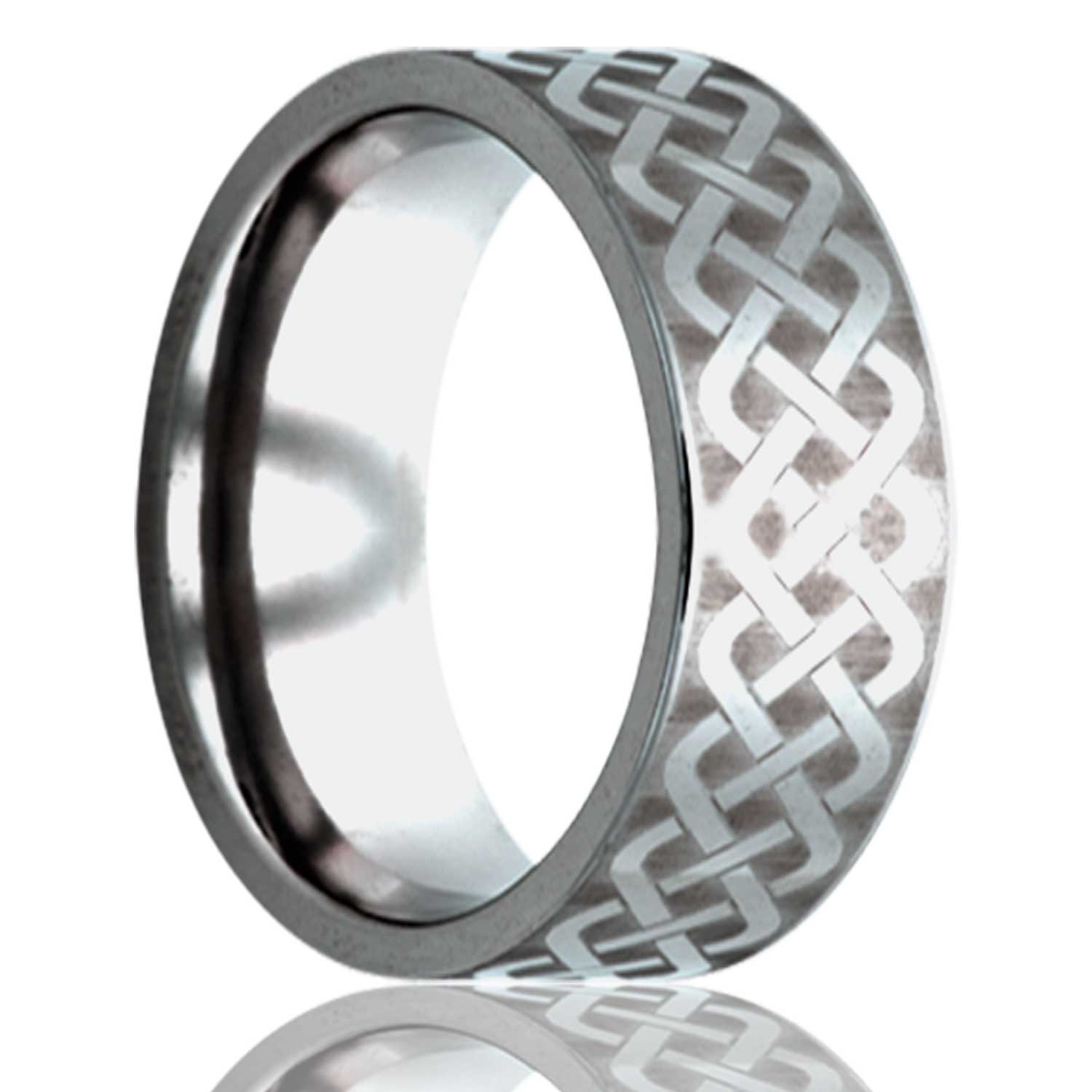 A celtic sailor's knot titanium wedding band displayed on a neutral white background.