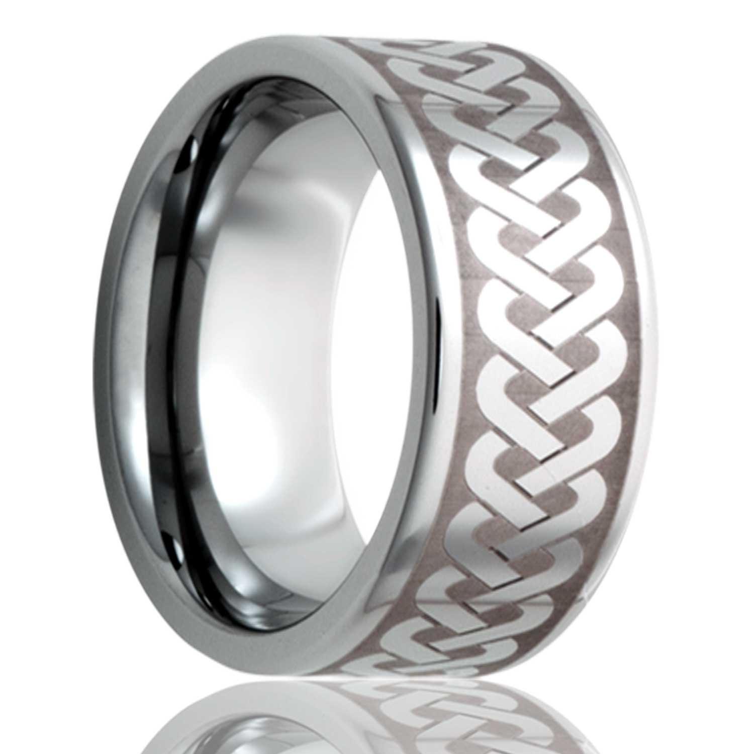 A sailor's celtic knot titanium wedding band displayed on a neutral white background.