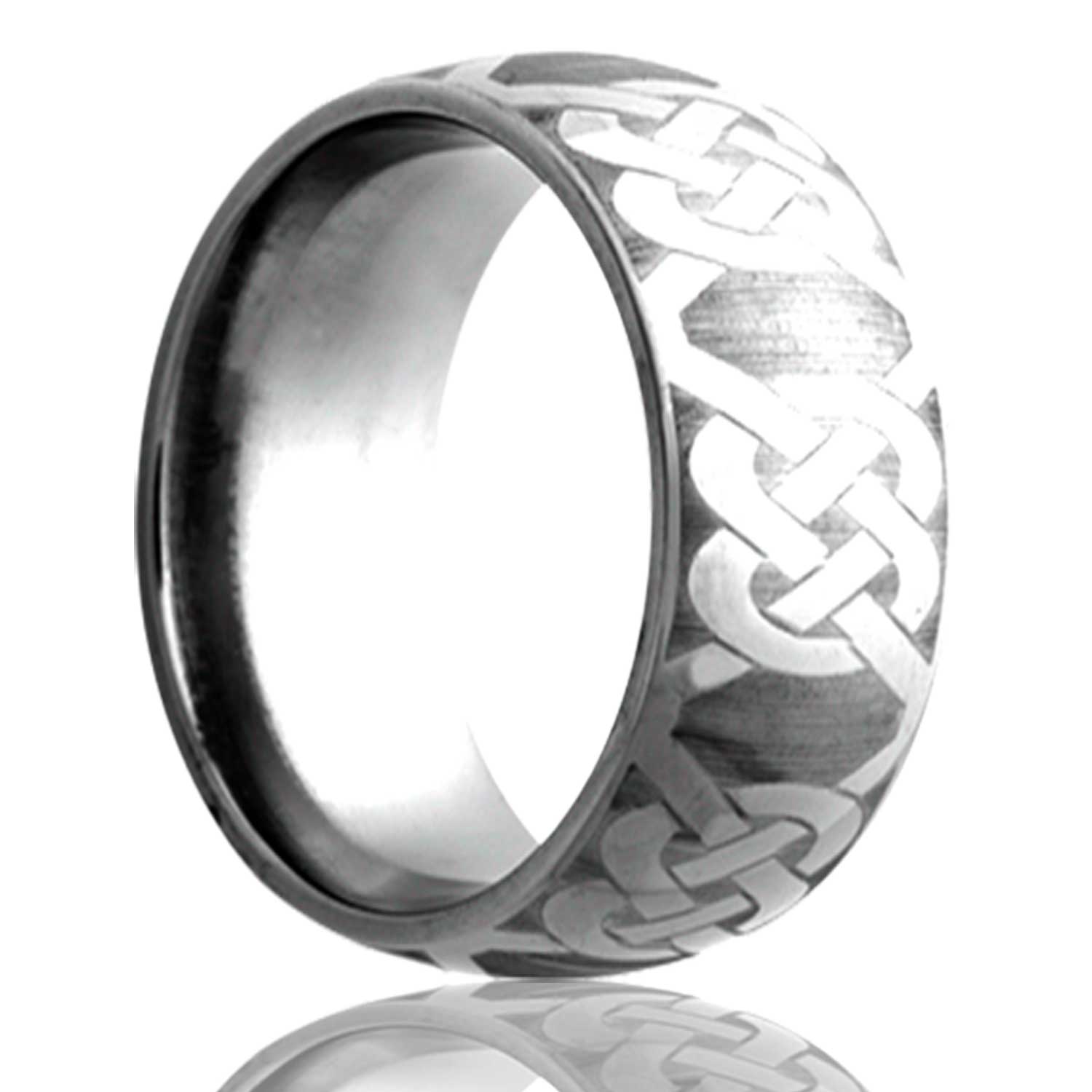 A eternity celtic knot domed titanium wedding band displayed on a neutral white background.