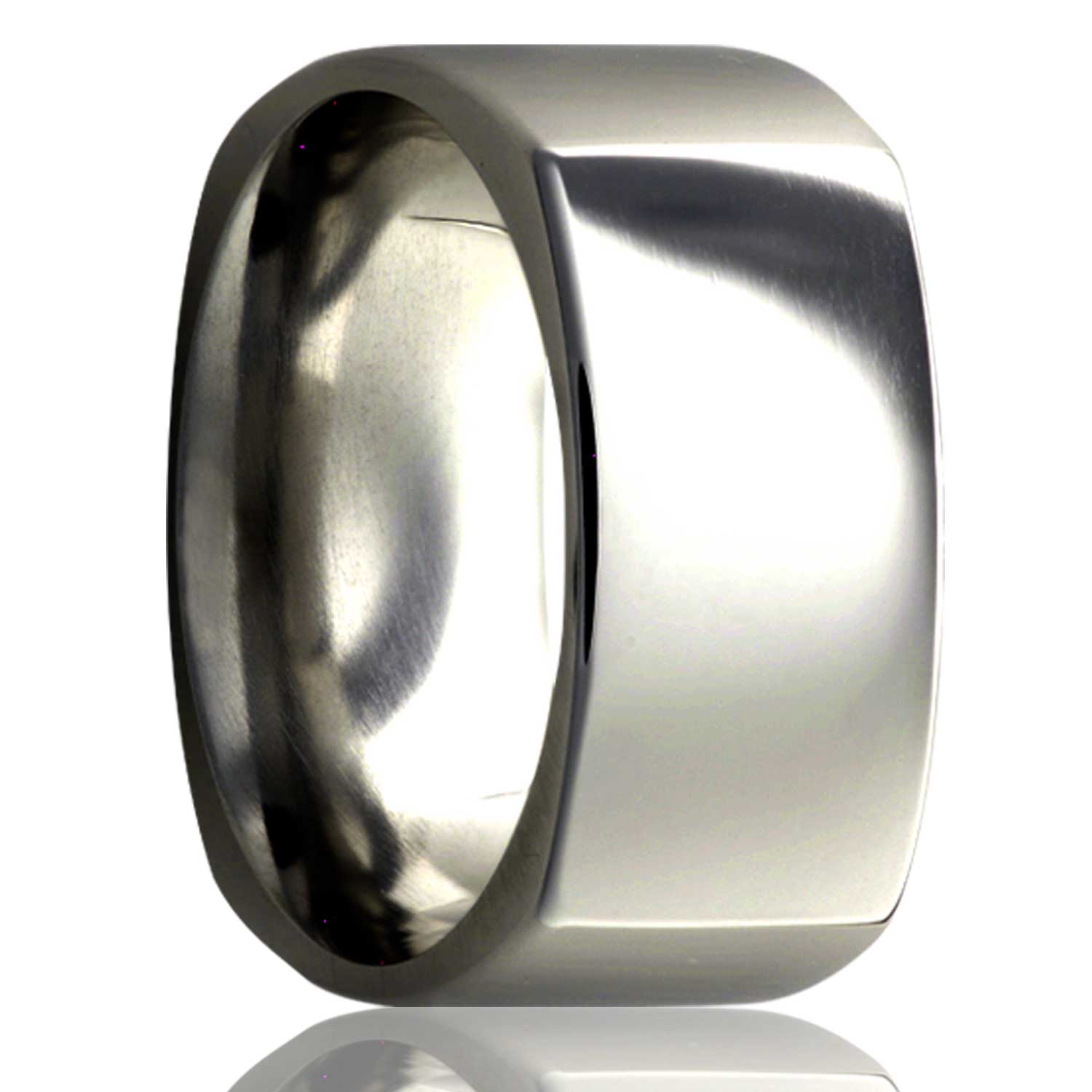 A square shaped titanium wedding band displayed on a neutral white background.