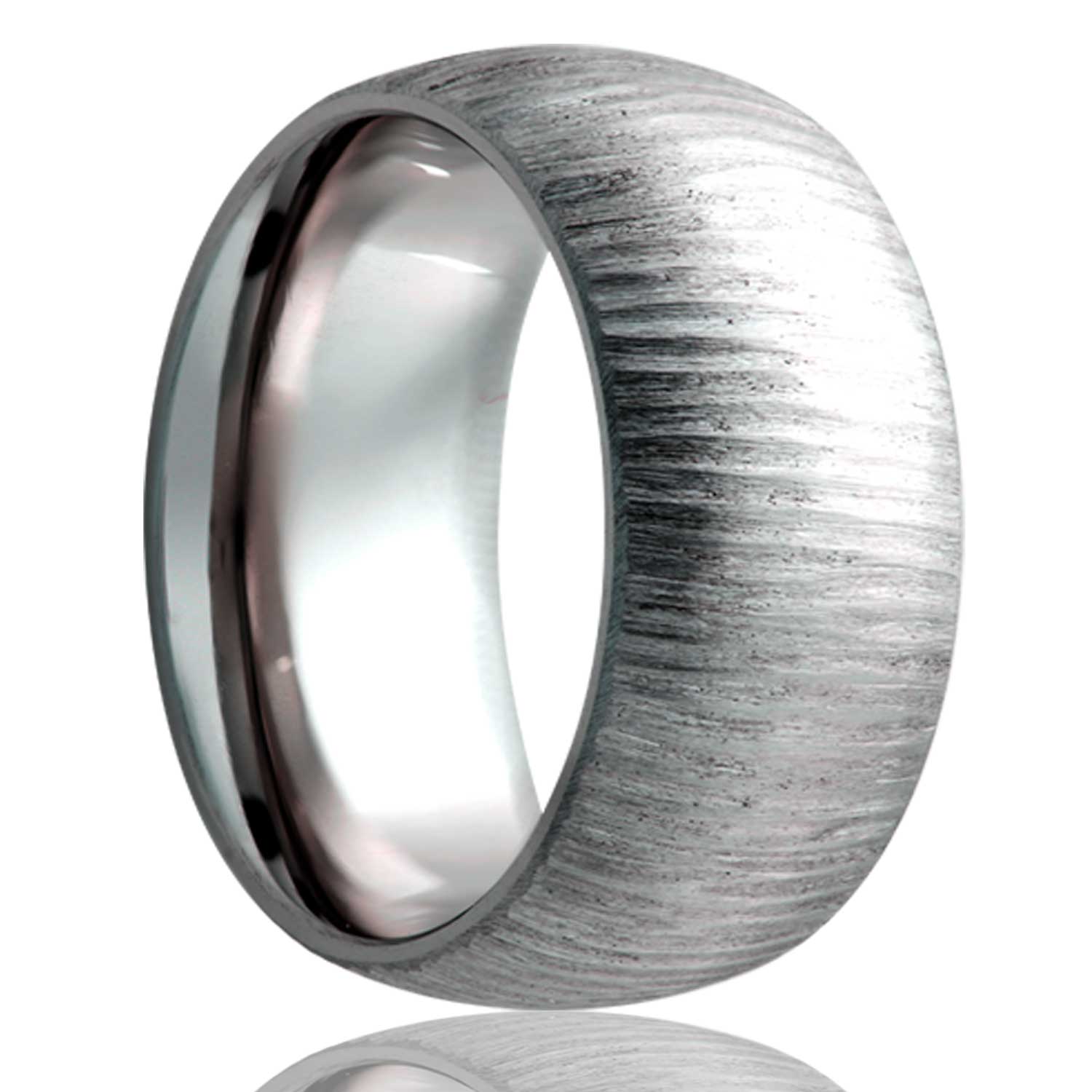 A treebark domed titanium wedding band displayed on a neutral white background.