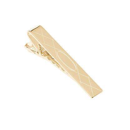 A tie bar with criss cross & oval center displayed on a neutral white background.