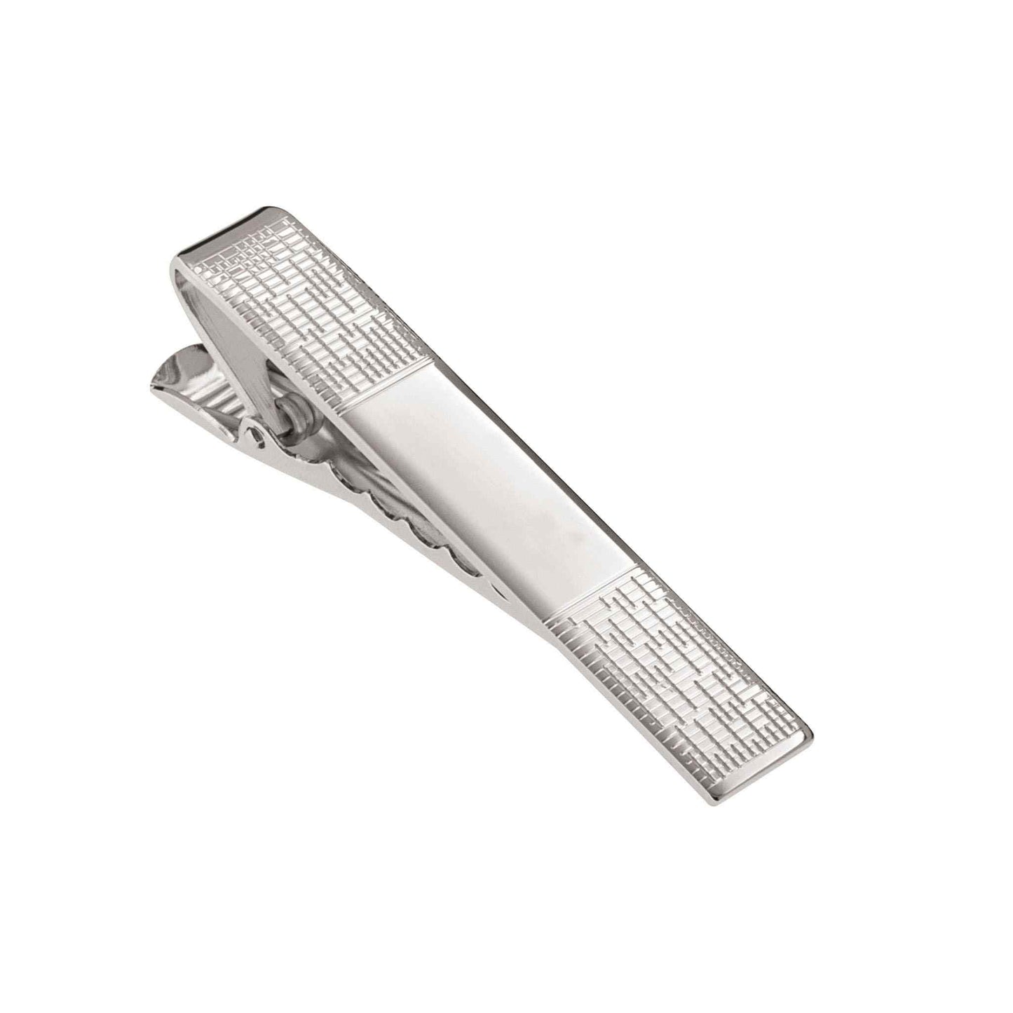 A tie bar with digital pattern displayed on a neutral white background.