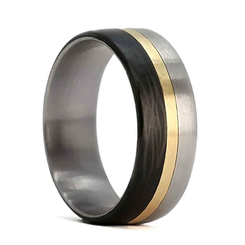Titanium & Carbon Fiber Men's Wedding Band with 14k Gold Inlay