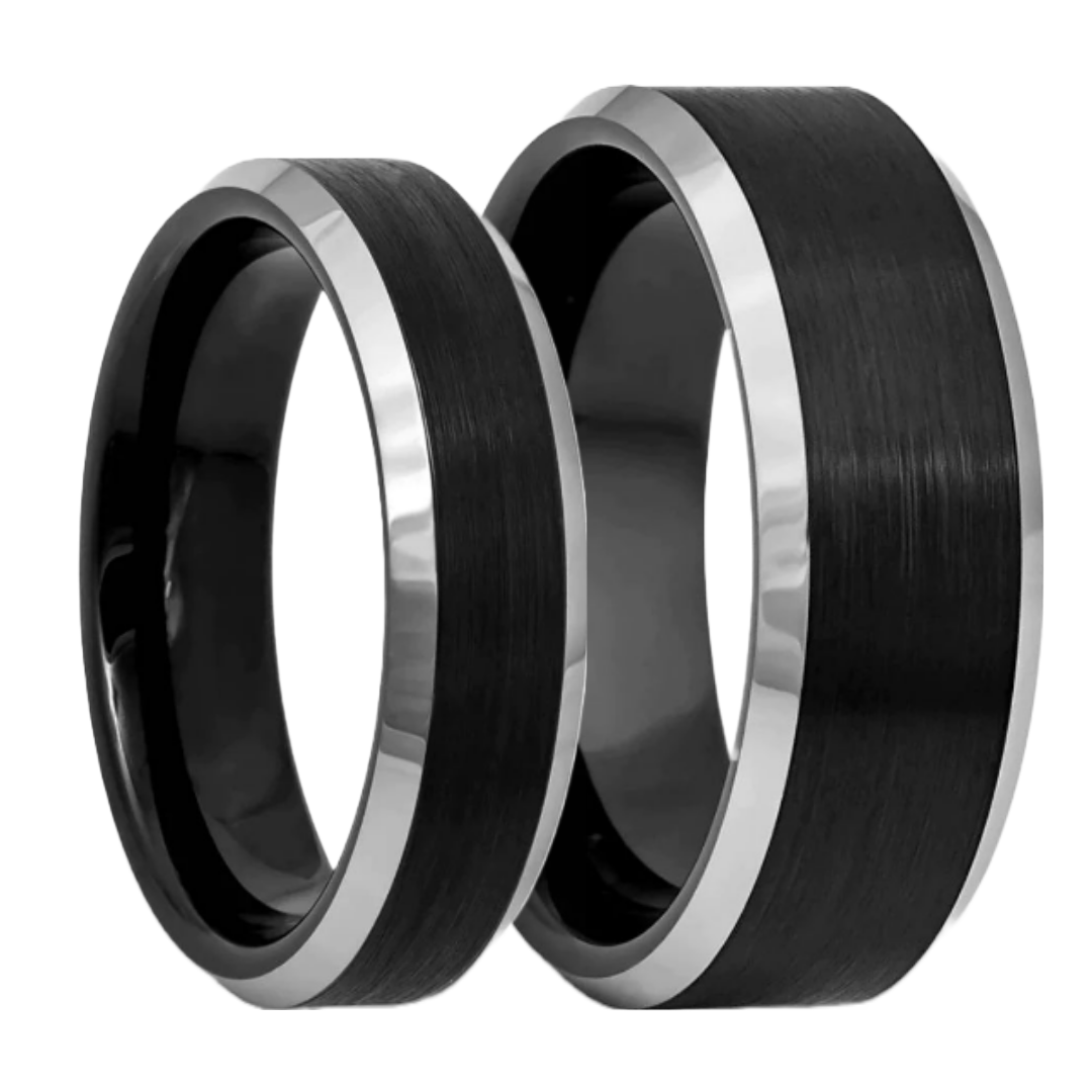 Matching Titanium Rings Titanium Couple's Matching Ring Set with Black Center | Vansweden Jewelers