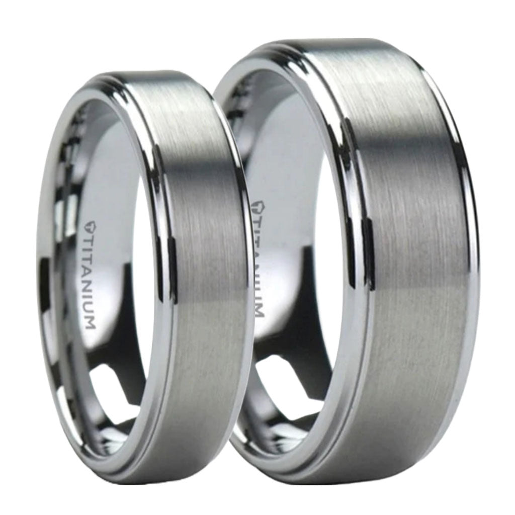 Titanium Couple's Matching Wedding Band Set with Stepped Edges
