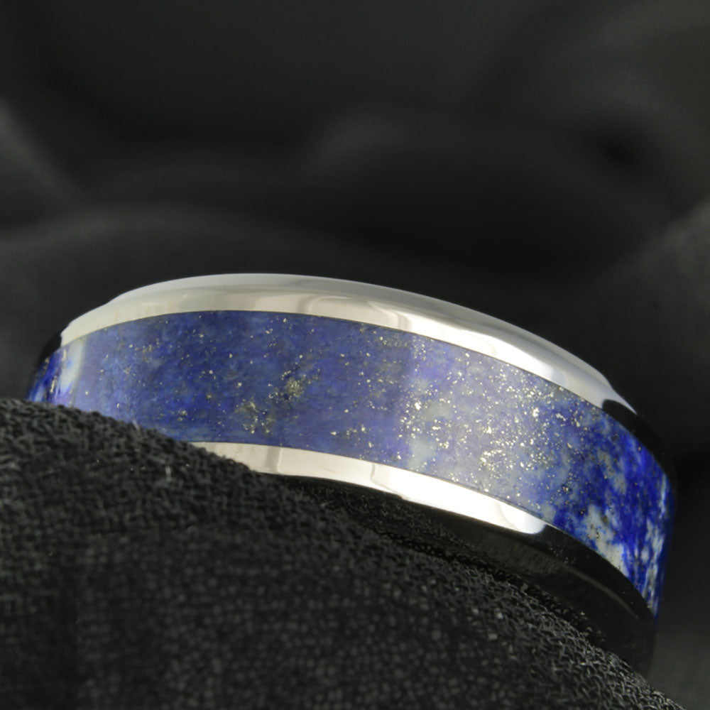 Titanium Men's Wedding Band with Blue Lapis Lazuli Inlay