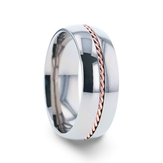 Titanium Men's Wedding Band with Braided 14k Rose Gold Inlay