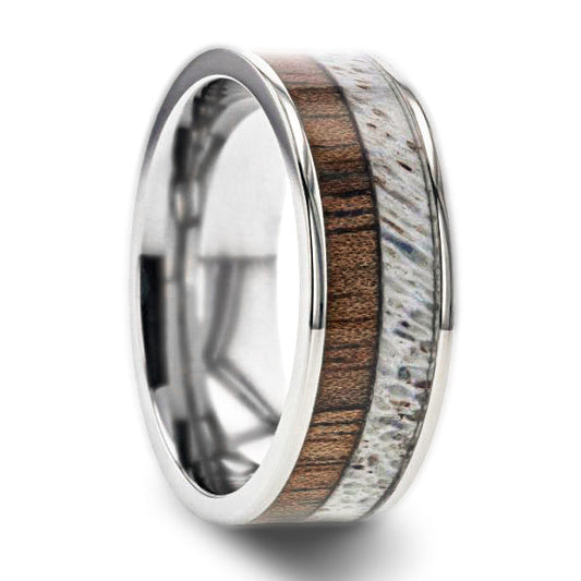 Titanium Men's Wedding Band with Deer Antler & Black Walnut Wood Inlay