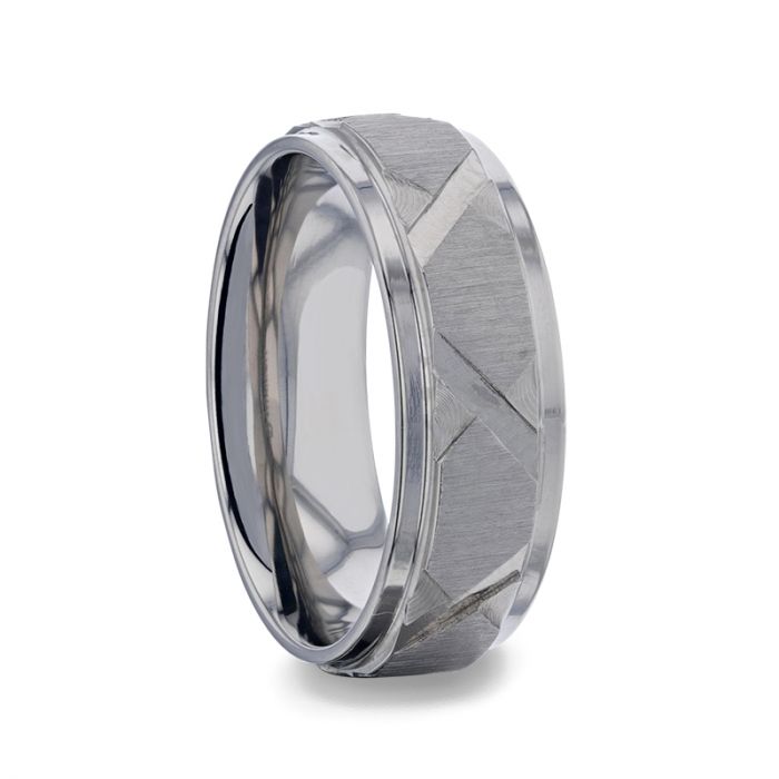 Titanium Men's Wedding Band with Diagonal Grooves