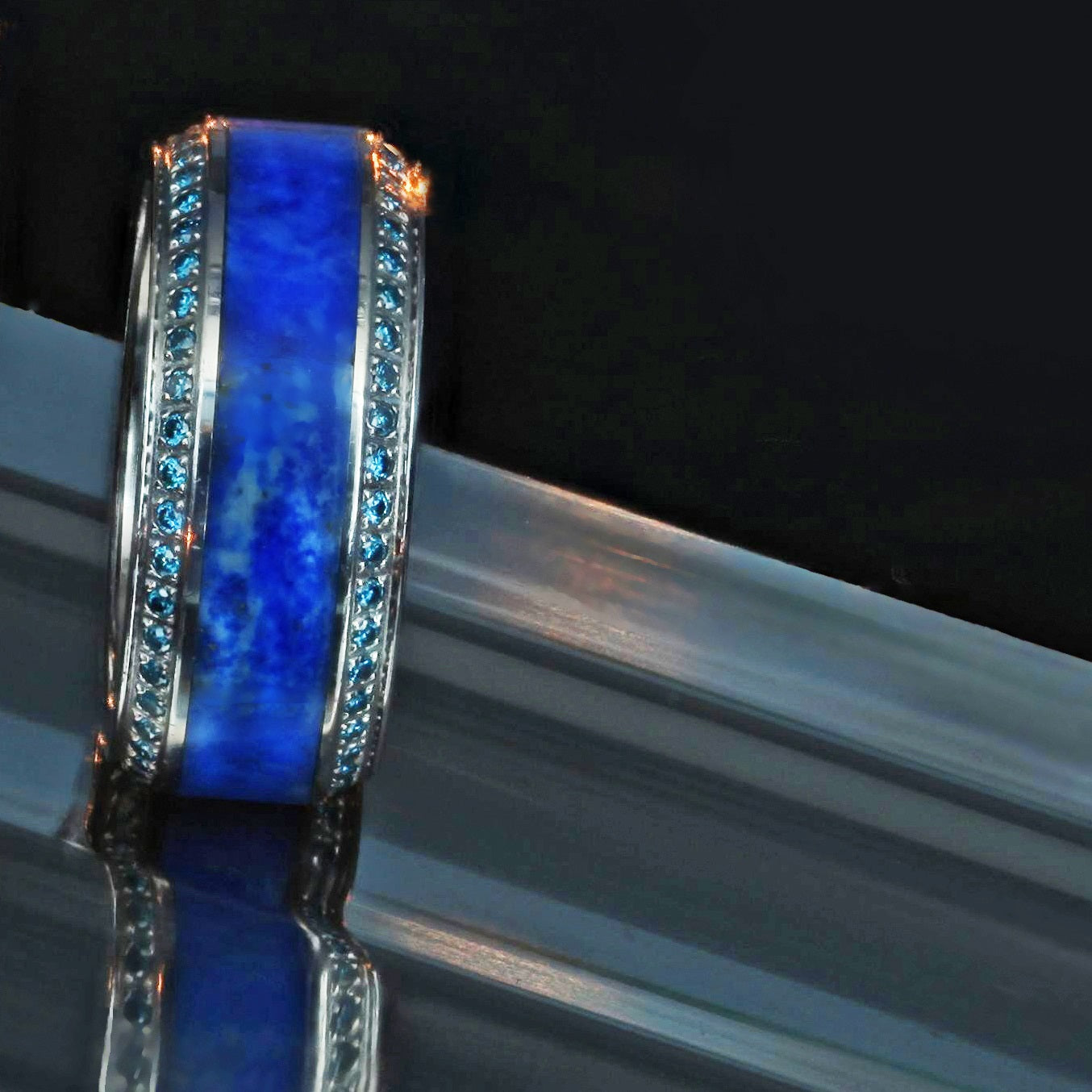 Natural Lapis Lazuli Ring 14K Solid White Gold Ring Men's Ring Stateme –  gemcitygems.com