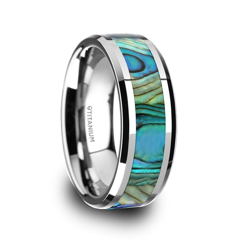 Titanium Men's Wedding Band with Mother of Pearl Inlay