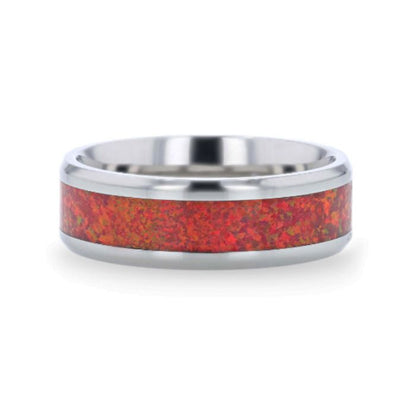 Titanium Men's Wedding Band with Red Opal Inlay
