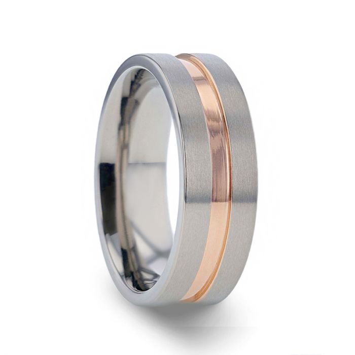 Titanium Men's Wedding Band with Rose Gold Groove