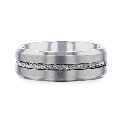 Titanium Men's Wedding Band with Steel Wire Cable Inlay