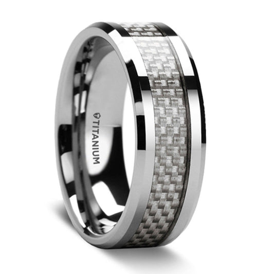 Titanium Wedding Band with White Carbon Fiber Inlay