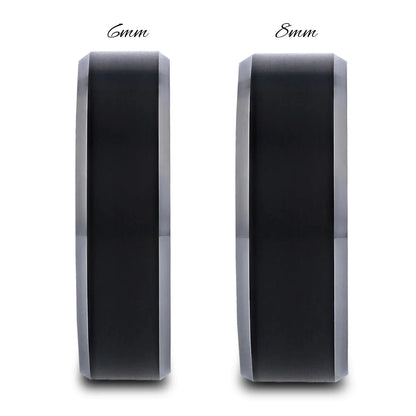 Titanium Couple's Matching Wedding Band Set with Black Center