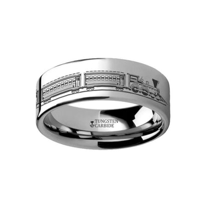 Train Engraved Tungsten Wedding Band