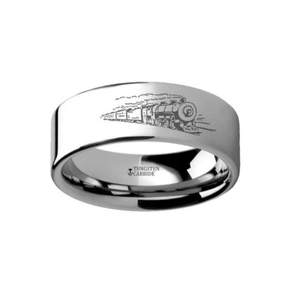 Train & Railroad Engraved Tungsten Wedding Band